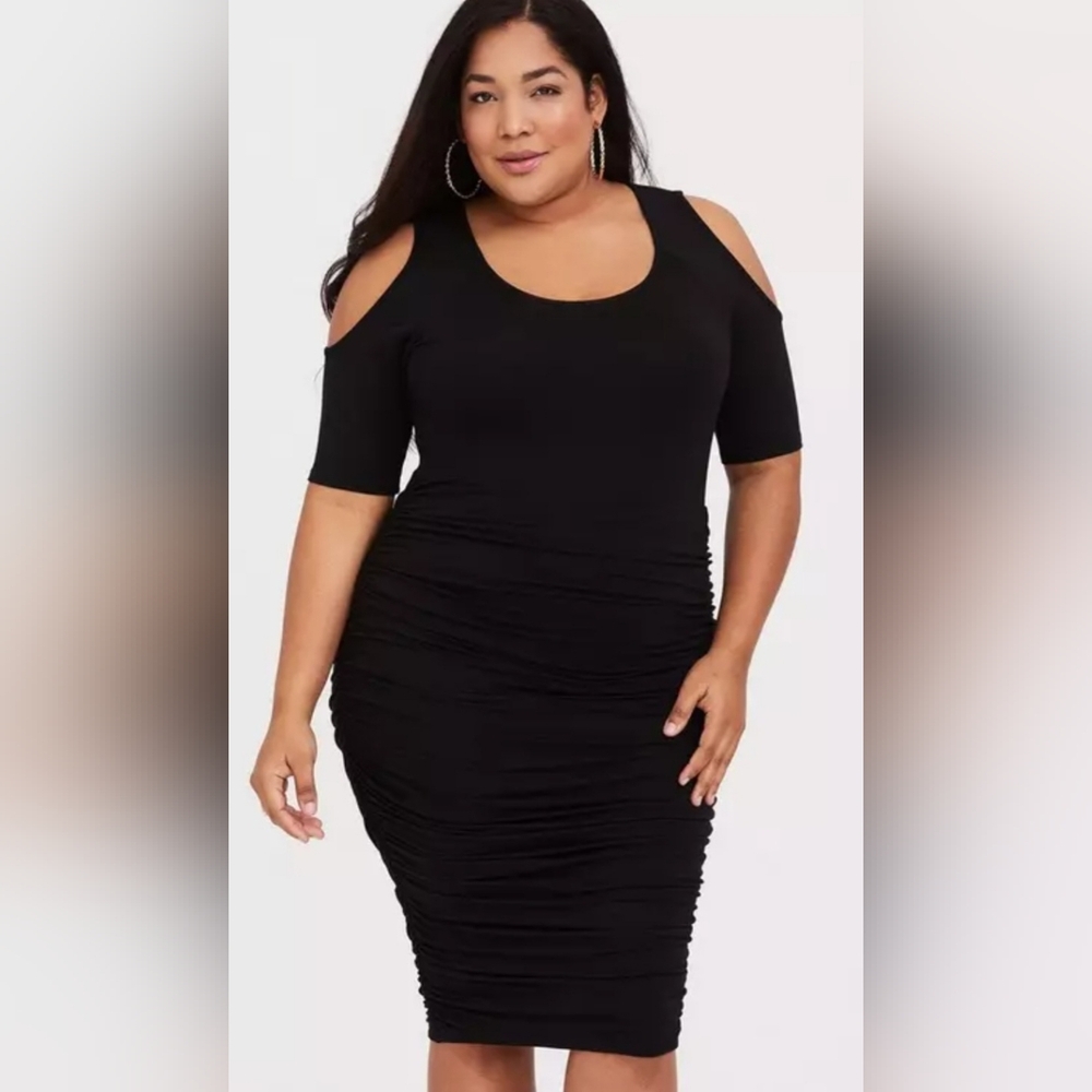 Torrid Black Jersey Shirred Midi Dress
